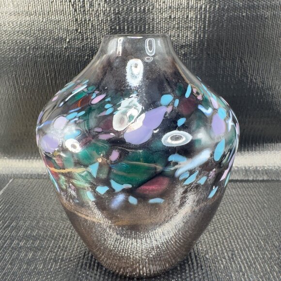 Loretta Eby Chome Speckled Art Glass Bud Vase Multicolored Spots Hand Blown Vase - Picture 12 of 12